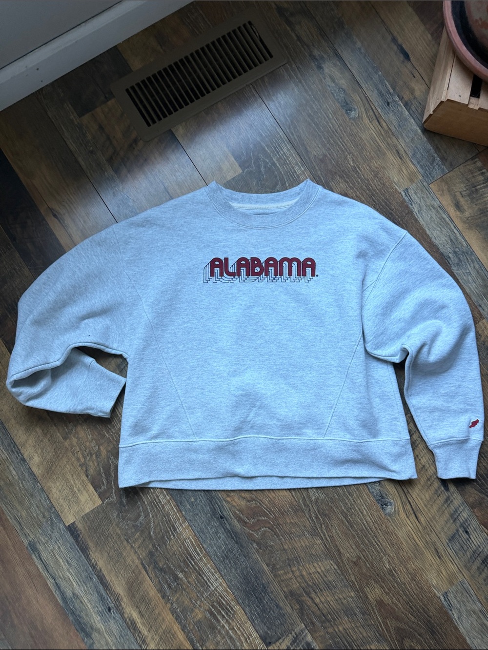 League Gray Crew Sweatshirt with Maroon Alabama Script